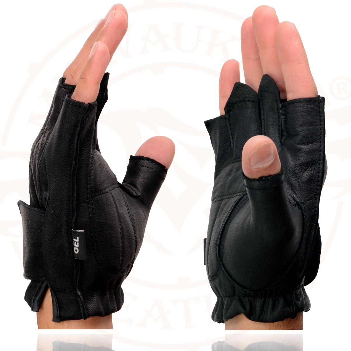 Milwaukee Leather SH442 Men's Black Leather Gel Padded Palm Fingerless Motorcycle Hand Gloves W/ Soft ‘Genuine Leather’