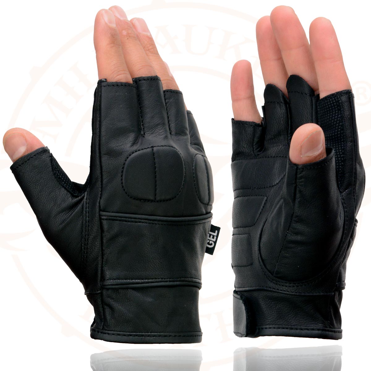 Milwaukee Leather SH462 Men's Black Leather Gel Palm Fingerless Motorcycle Hand Gloves W/ Soft and Stylish ‘Knuckle Pads’