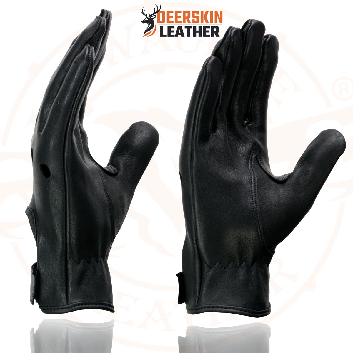 Milwaukee Leather SH868 Men's USA Deerskin Black Vented Perforated Leather Motorcycle Riders Gloves