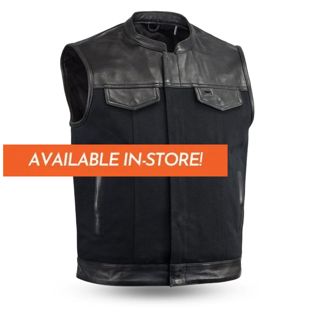 49/51 Vest Motorcycle Leather Canvas Vest Men's Canvas Vests First Manufacturing Company S Black 