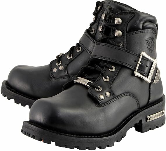 Milwaukee Leather MBM9010 Men's Black Lace-Up 6-inch Engineer Boots with Side Buckle