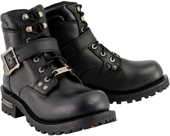 Milwaukee Leather MBM9010 Men's Black Lace-Up 6-inch Engineer Boots with Side Buckle