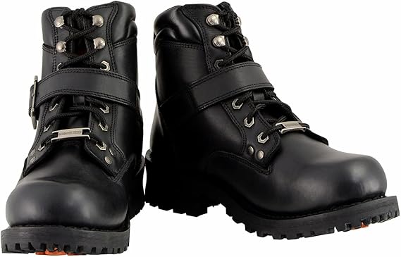 Milwaukee Leather MBM9010 Men's Black Lace-Up 6-inch Engineer Boots with Side Buckle