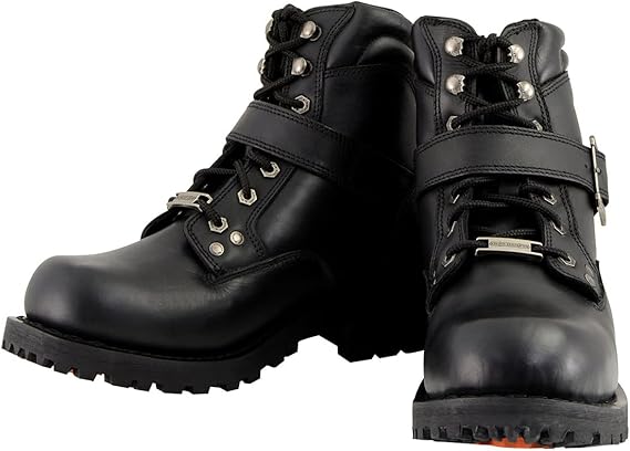 Milwaukee Leather MBM9010 Men's Black Lace-Up 6-inch Engineer Boots with Side Buckle