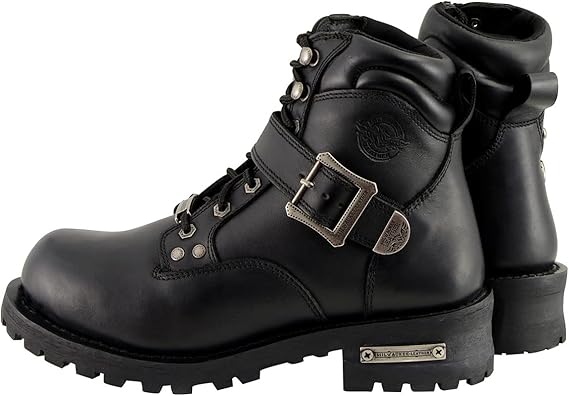 Milwaukee Leather MBM9010 Men's Black Lace-Up 6-inch Engineer Boots with Side Buckle