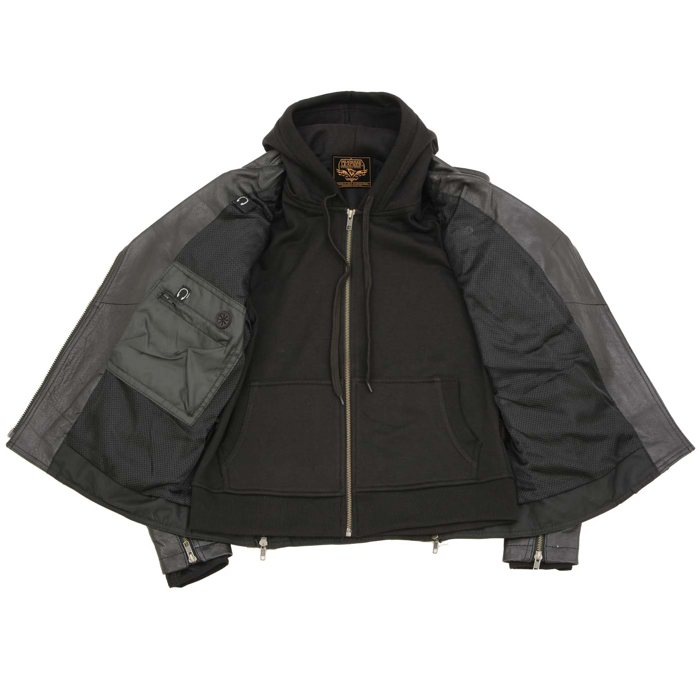Milwaukee Leather LKL2739 Women's Black Premium Leather Vented Motorcycle Biker Jacket w/ Hoodie