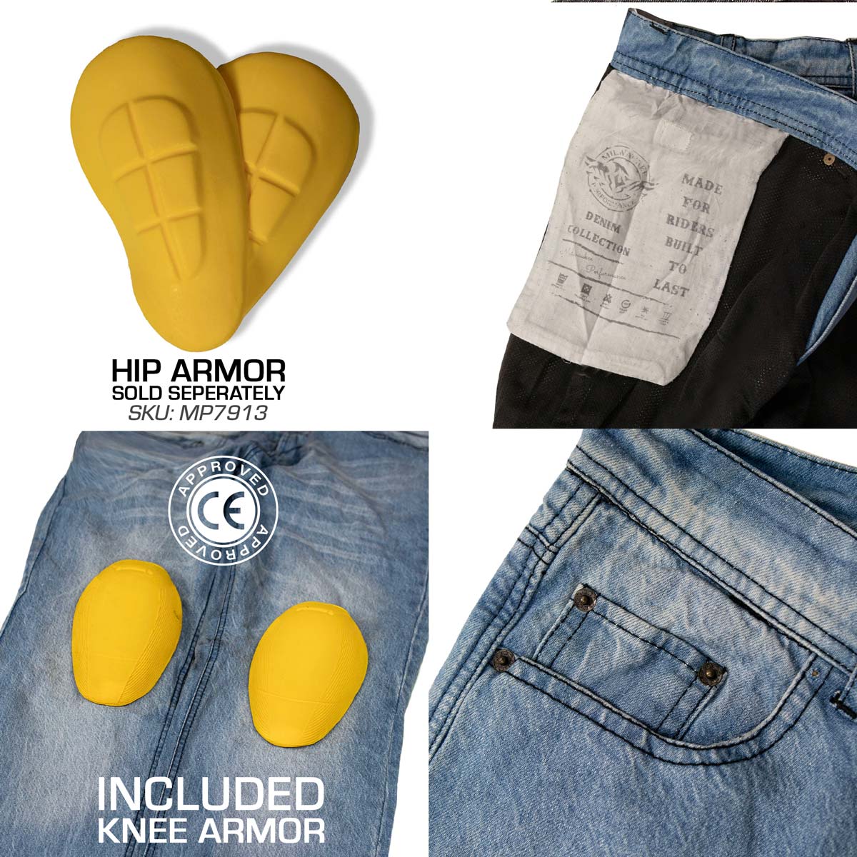 Milwaukee Leather MDM5002 Men's Metro Blue CE Armored Motorcycle Riding Denim Jeans Reinforced w/ Aramid Fibers