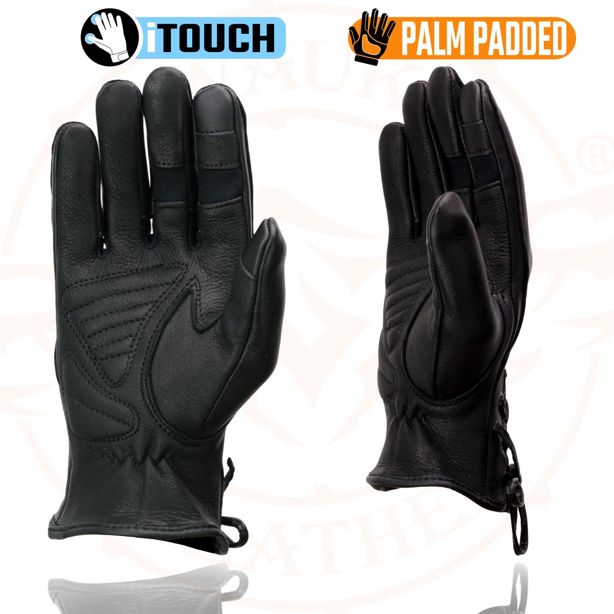 Milwaukee Leather MG7745 Women's Black Deerskin Laced Wrist Motorcycle Gloves w/ Gel Palm and i-Touch Screen