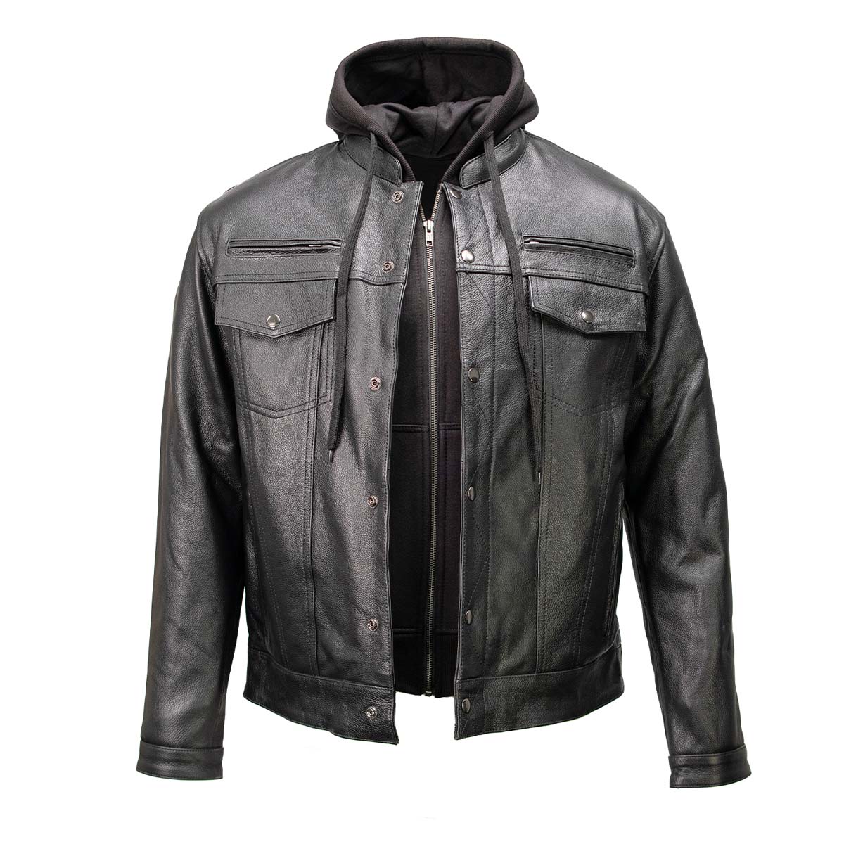 Milwaukee Leather Men's Leather Shirt Jacket with Removable Hoodie and Patch Access - MLM1614