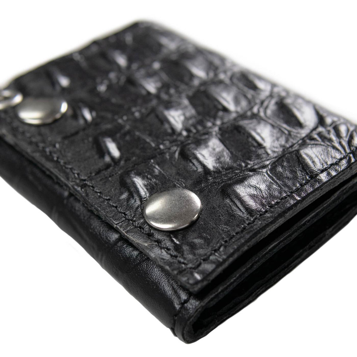Milwaukee Leather Black Crocodile-Stamped Tri-Fold Leather Wallet - MLW7842