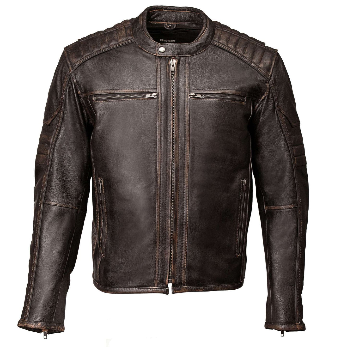 Milwaukee Motorcycle Clothing Co. Men's Anarchy Scooter Style Vintage Brown Premium Leather Riding Jacket MMC10004