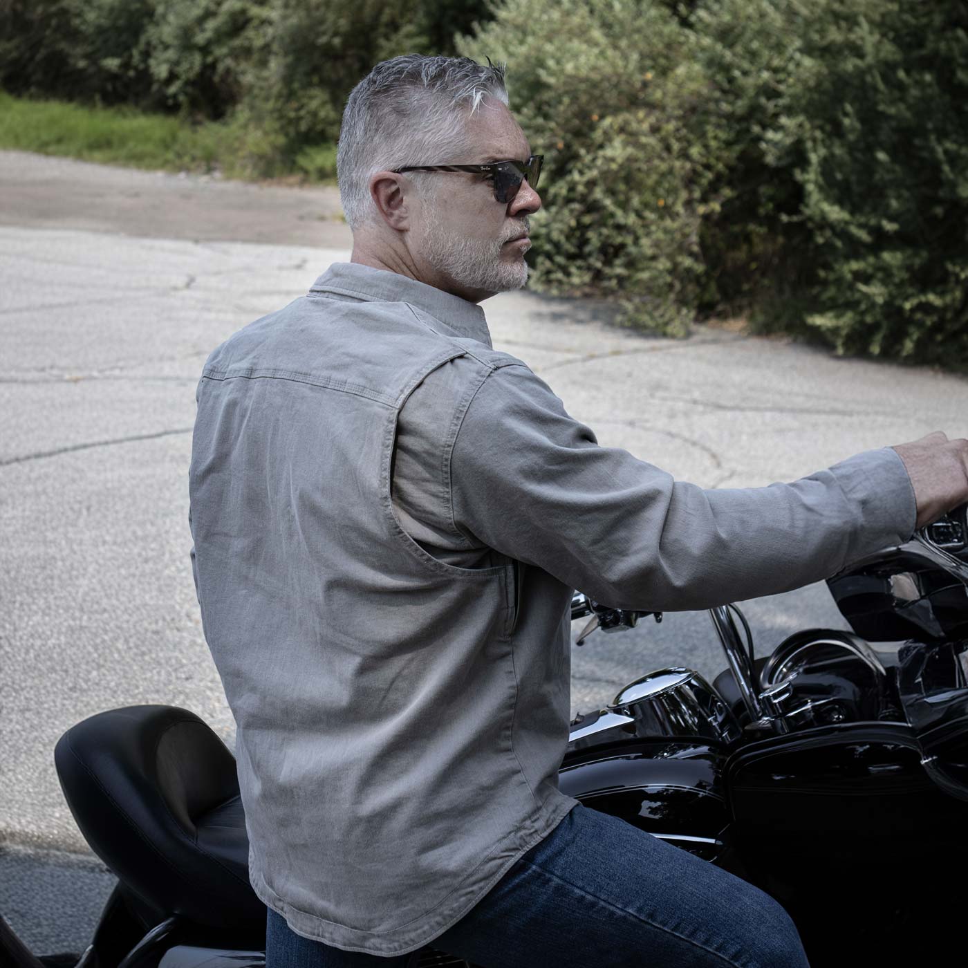 Milwaukee Leather MPM1621 Men's Grey CE Armored Long Sleeve Motorcycle Riders Shirt w/ Reinforced w/ Aramid Fibers