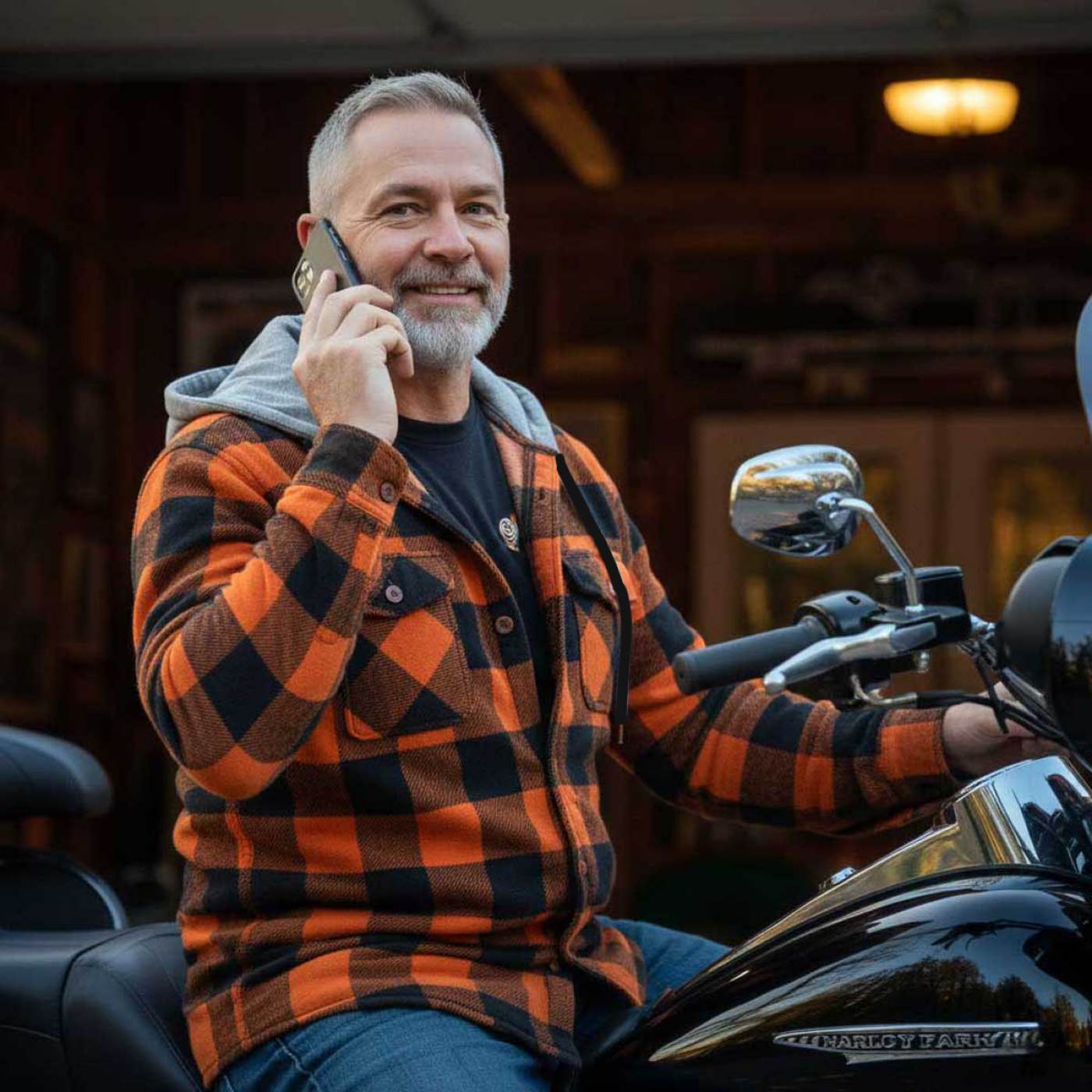 Milwaukee Leather Men’s Titans Orange & Black Plaid Hooded Riding Shirt w/ CE Armor & Aramid Fiber Panels - MPM1642