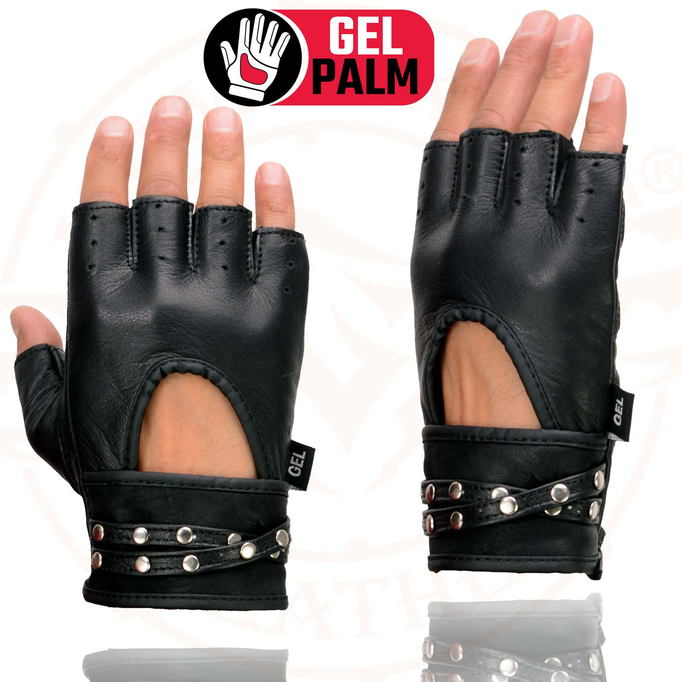 Milwaukee Leather SH461 Women's Black Leather Gel Palm Fingerless Motorcycle Hand Gloves