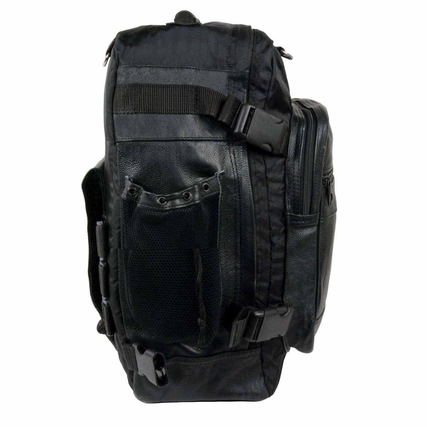 Milwaukee Leather SH54001 Medium Black Leather and Textile Motorcycle Cruiser Sissy Bar Bag Back-Pack