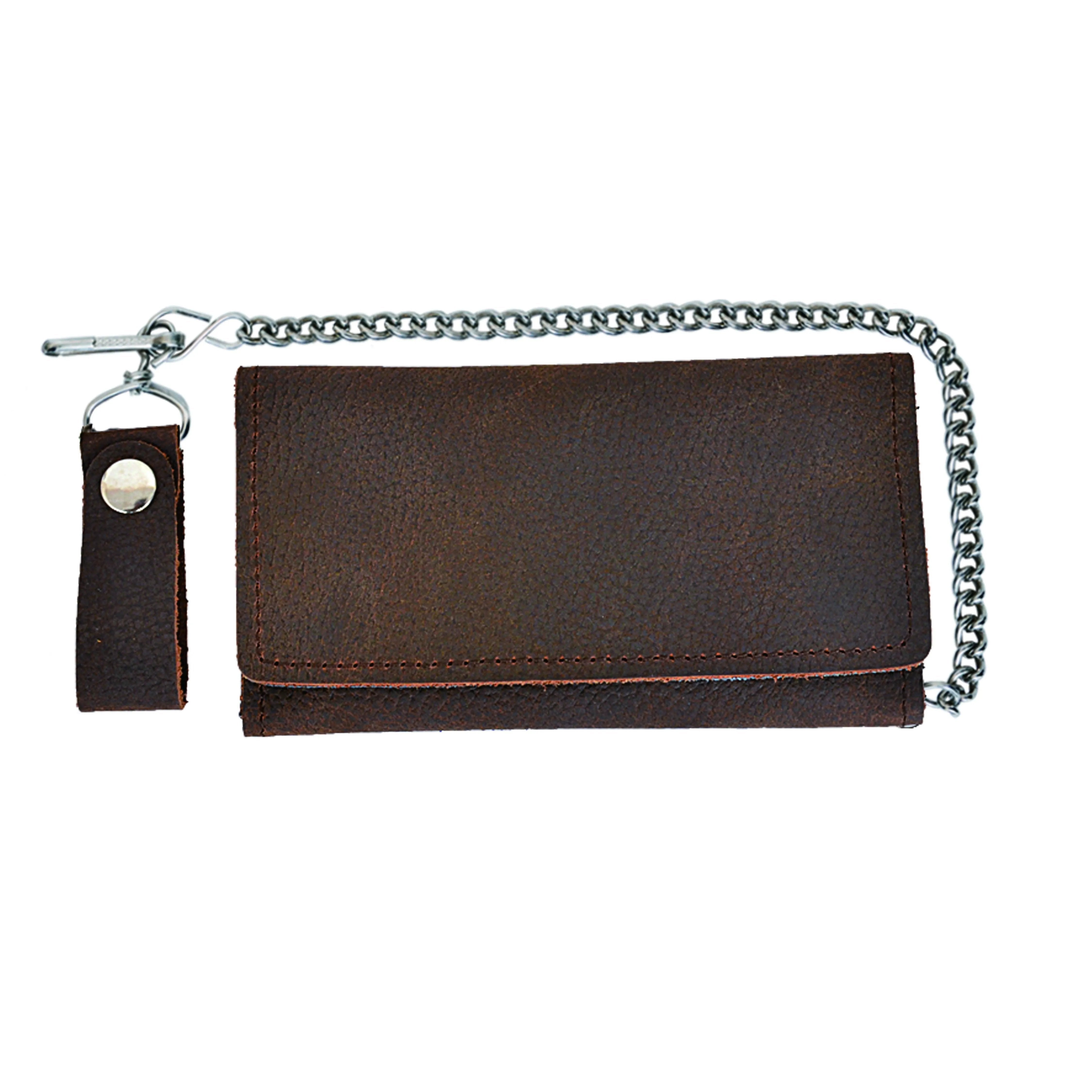 Large Chain Wallet Brown Trifold Snap Closure Biker Long Chain Wallet – Extreme Biker Leather