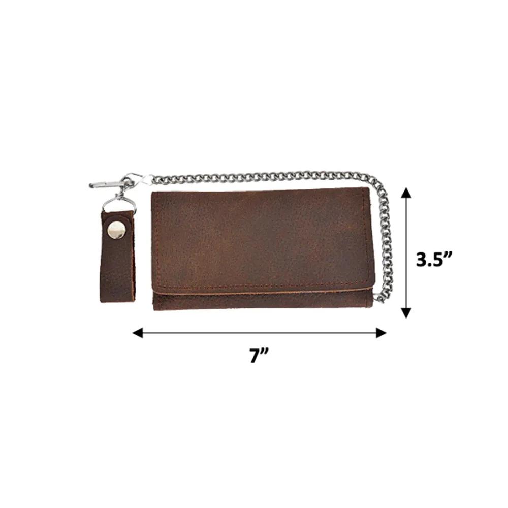 Brown Trifold Snap Closure Biker Long Chain Wallet