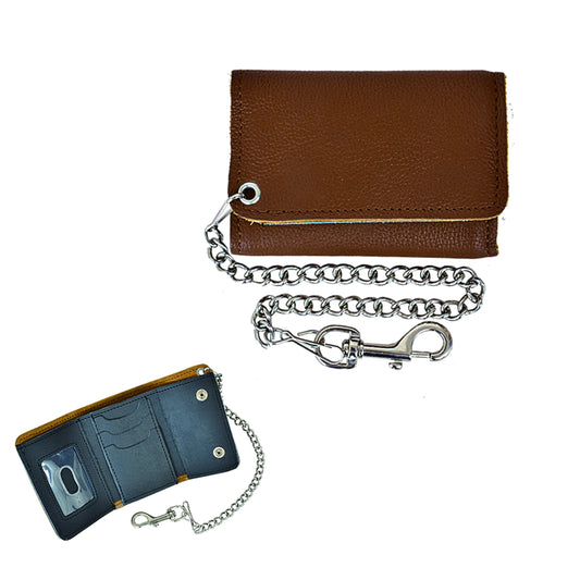 Small Brown Trifold Long Chain Biker Wallet