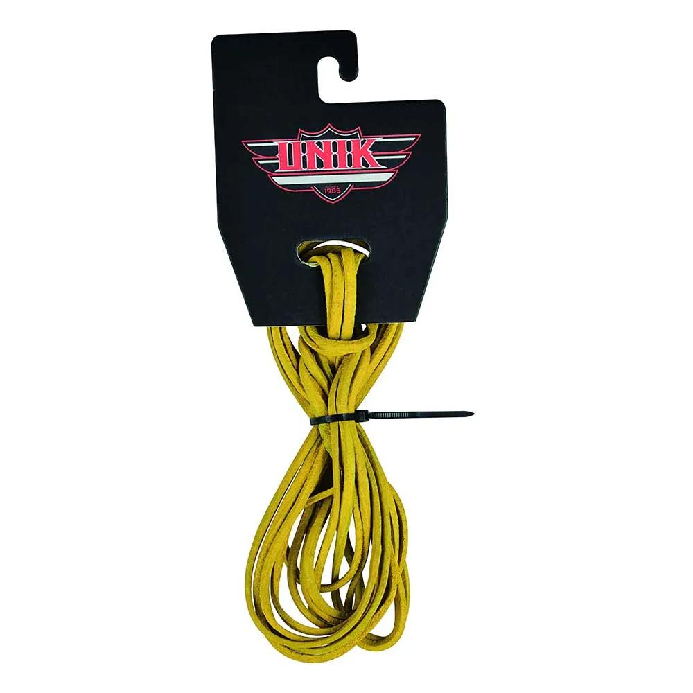 Yellow leather vest side laces on a white background