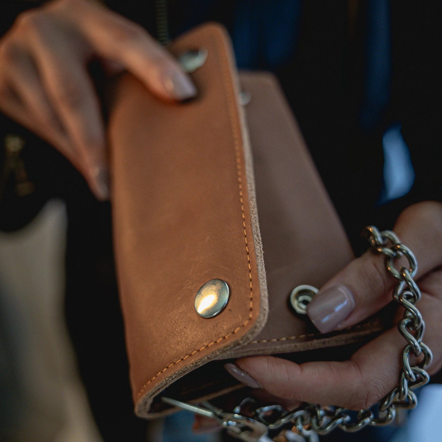 Brown Trifold Long Chain Biker Wallet