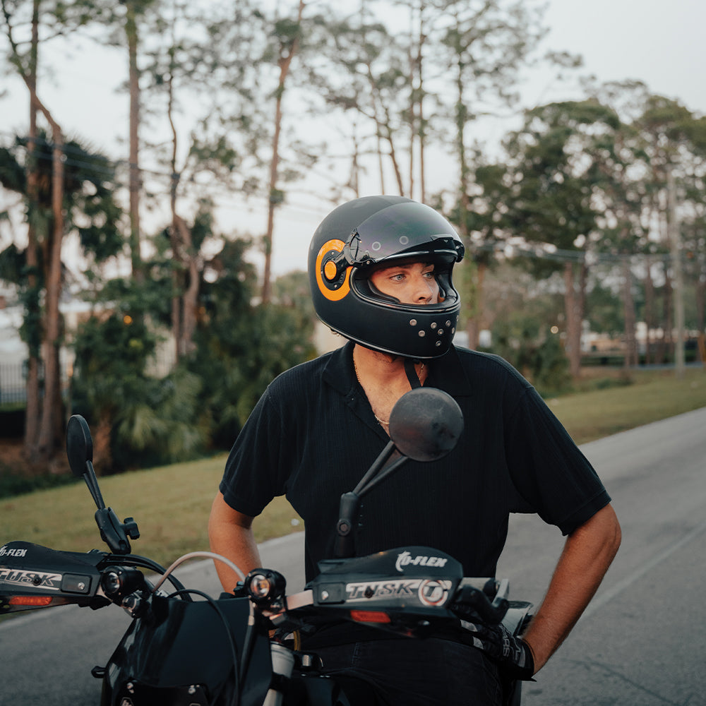 bell full face helmet retro Daytona Motorcycle Helmet: Vintage Style - Dull Black Orange Accents | DOT Approved Capture the essence of Fishing Heartbeat svg Setting up a new Color:Secret White