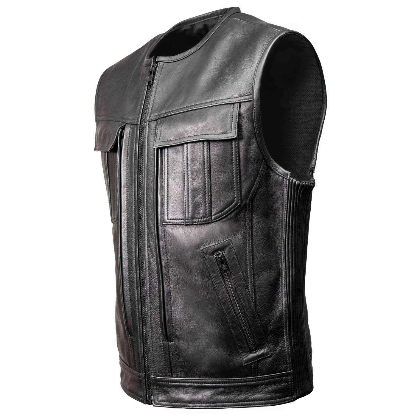 Milwaukee Motorcycle Clothing Co. Men's Quick-Draw Stylesh Premium Black Leather MC Biker Vest MMC30001