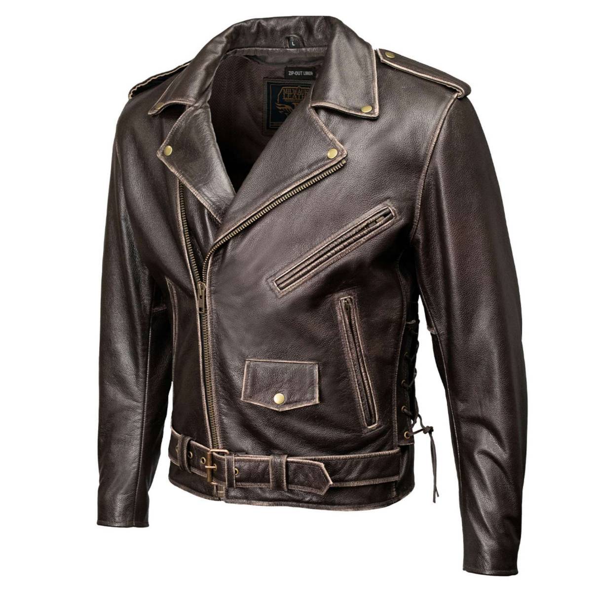 Milwaukee Leather Men's Live to Ride Classic Retro Brown Premium Leather CE Armored Motorcycle Jacket - Side Lace - LKM1707