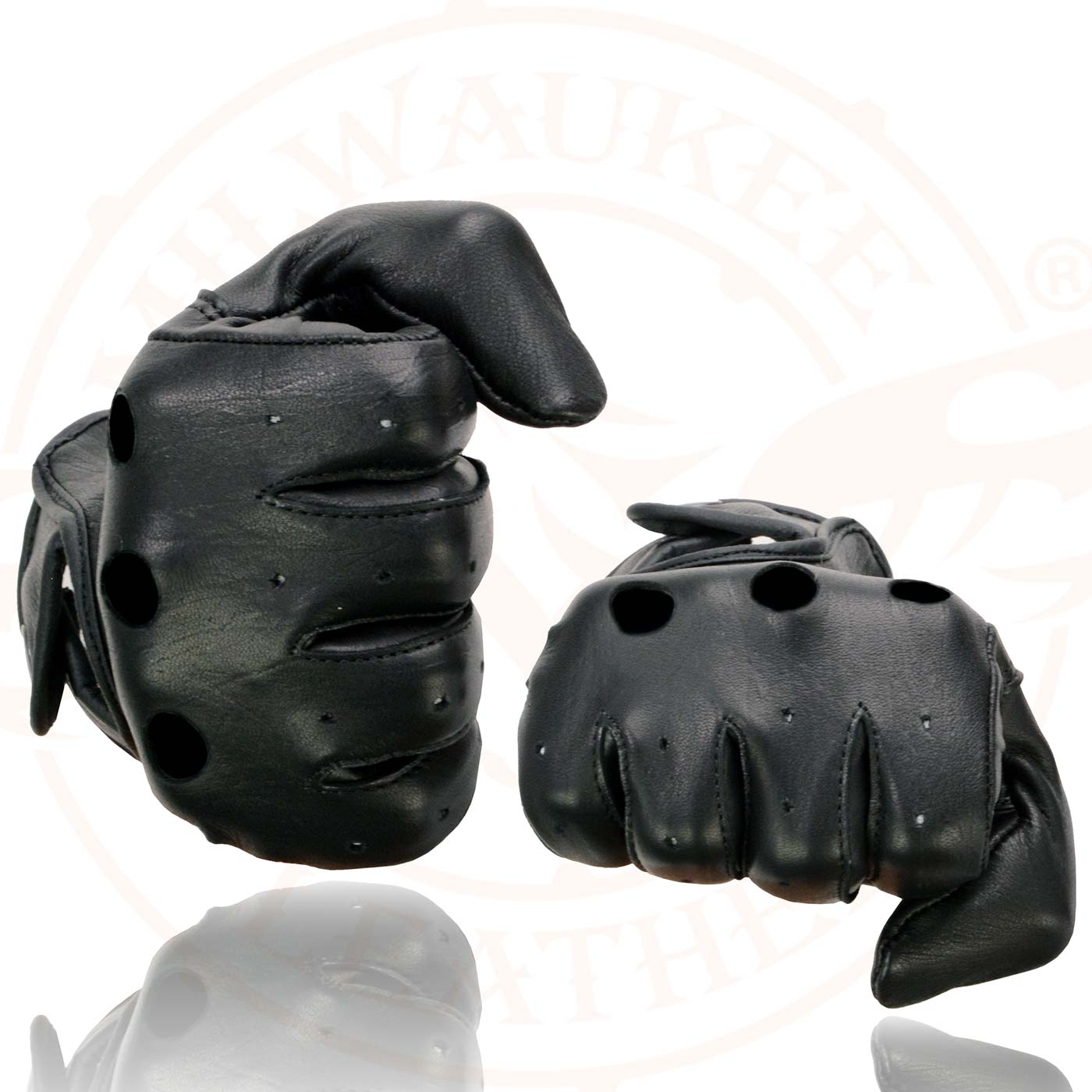 Milwaukee Leather MG7720 Women's Black Perforated Deer Skin Leather Motorcycle Gloves w/ Breathable Open Knuckle