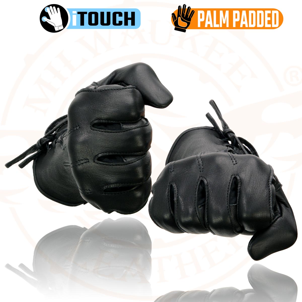 Milwaukee Leather MG7745 Women's Black Deerskin Laced Wrist Motorcycle Gloves w/ Gel Palm and i-Touch Screen