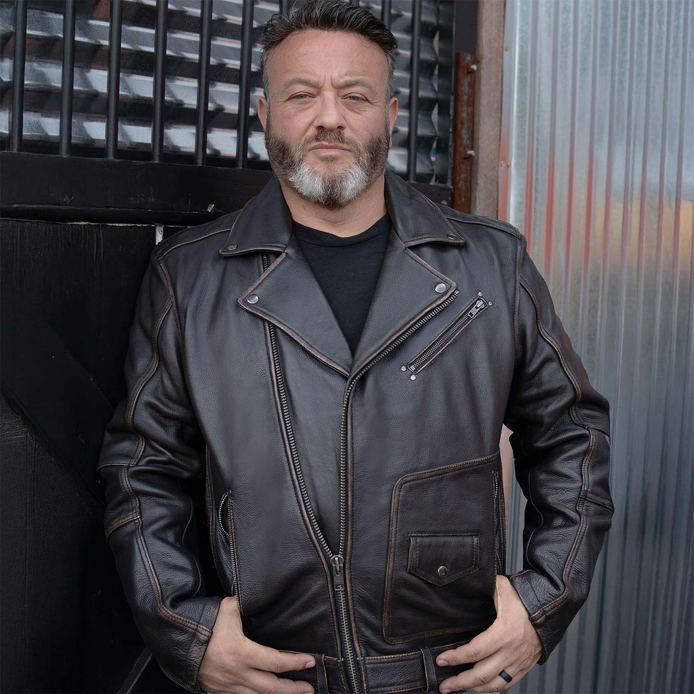 Milwaukee Motorcycle Clothing Co. Men's Unforgiven MC Style Vintage Brown Leather Jacket w/ Lapel Collar MMC10005