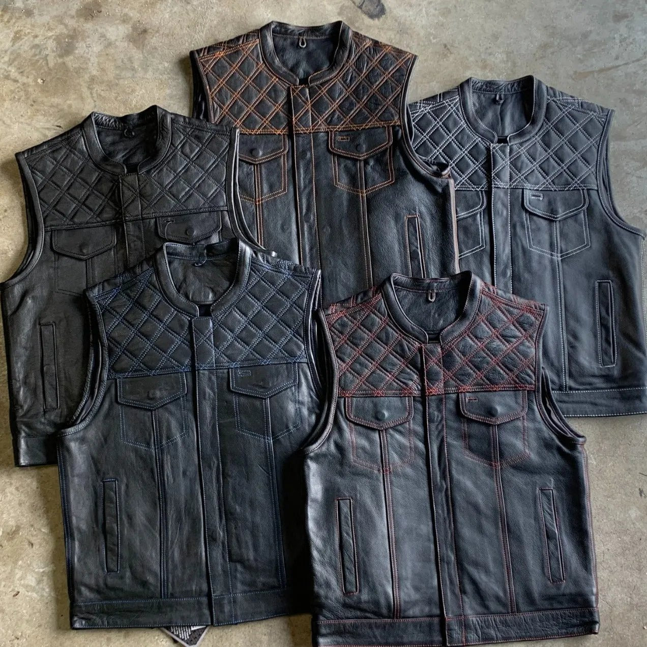 Black Diamond  - Mens Premium Leather Diamond Stitch Club Vest
