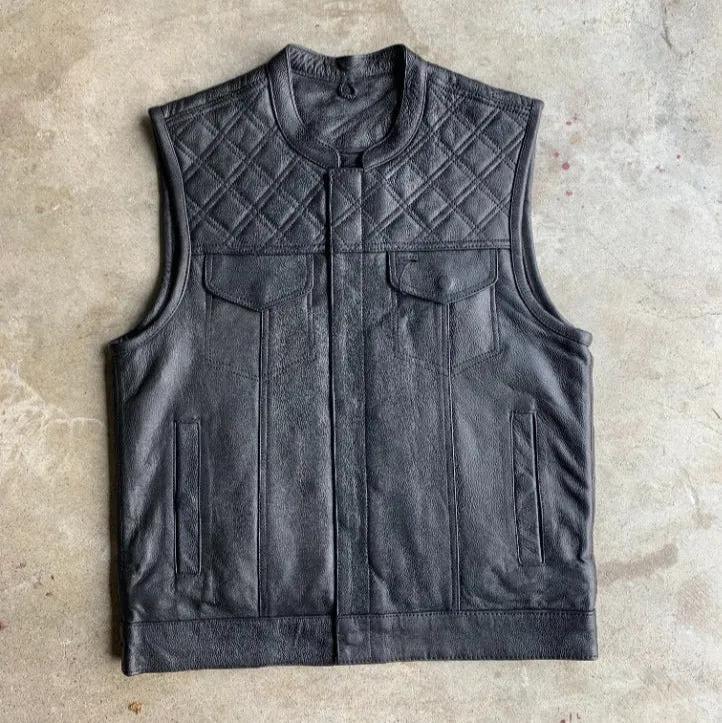 Black Diamond  - Mens Premium Leather Diamond Stitch Club Vest