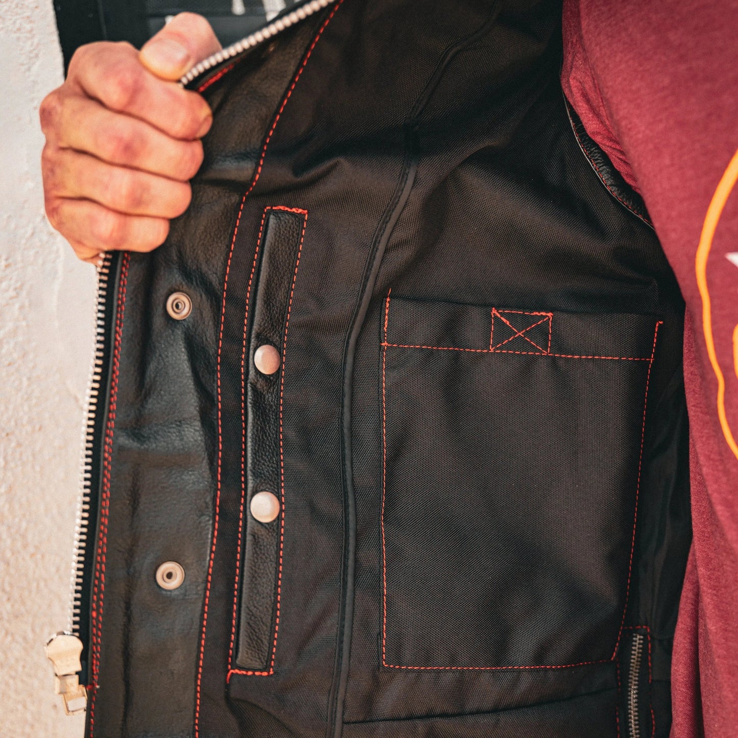 Red Diamond - Mens Premium Leather Diamond Stitch Club Vest