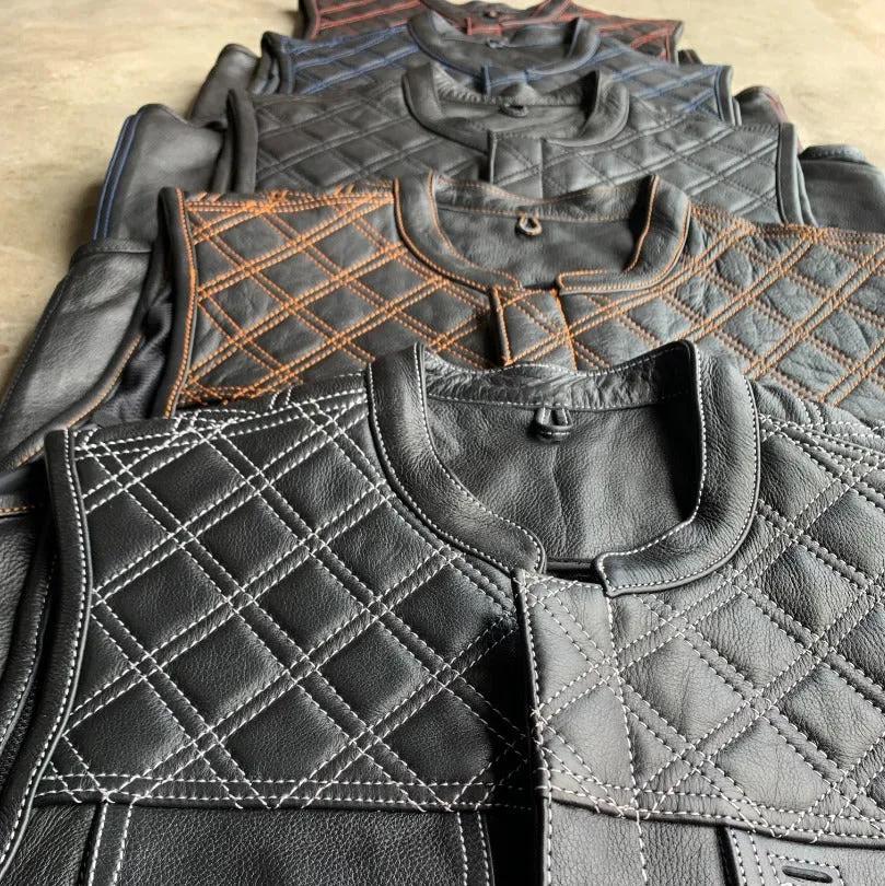 Orange Diamond - Men's Club Style Leather Motorcycle Vest
