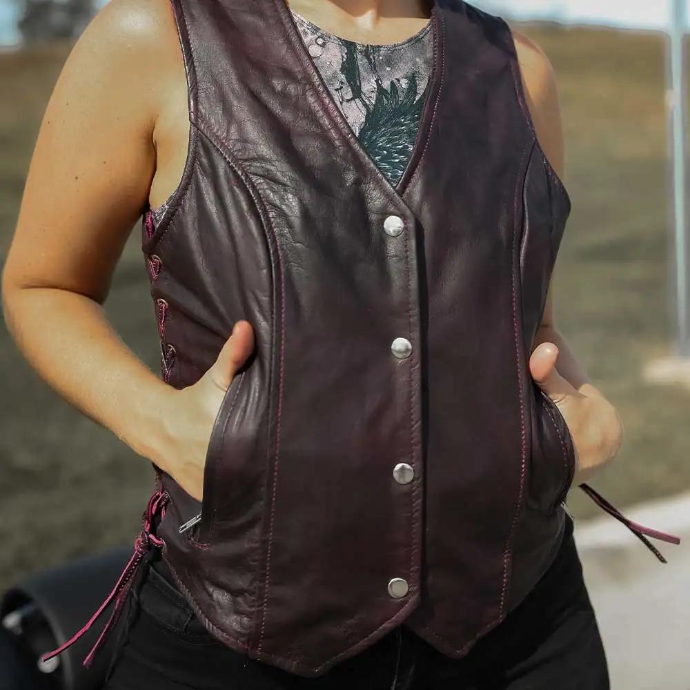 Lilly- Ladies Purple Leather Vest