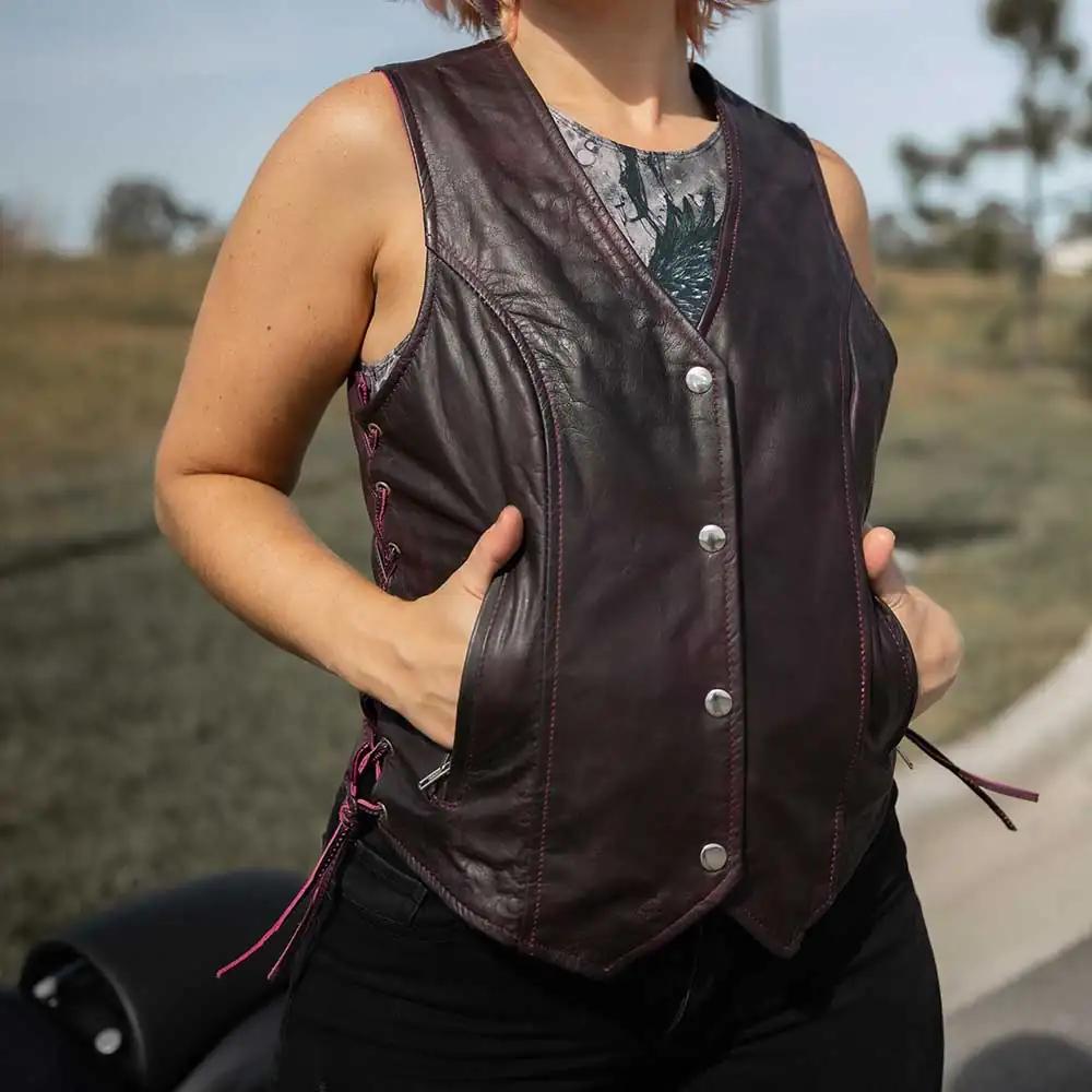 Lilly- Ladies Purple Leather Vest