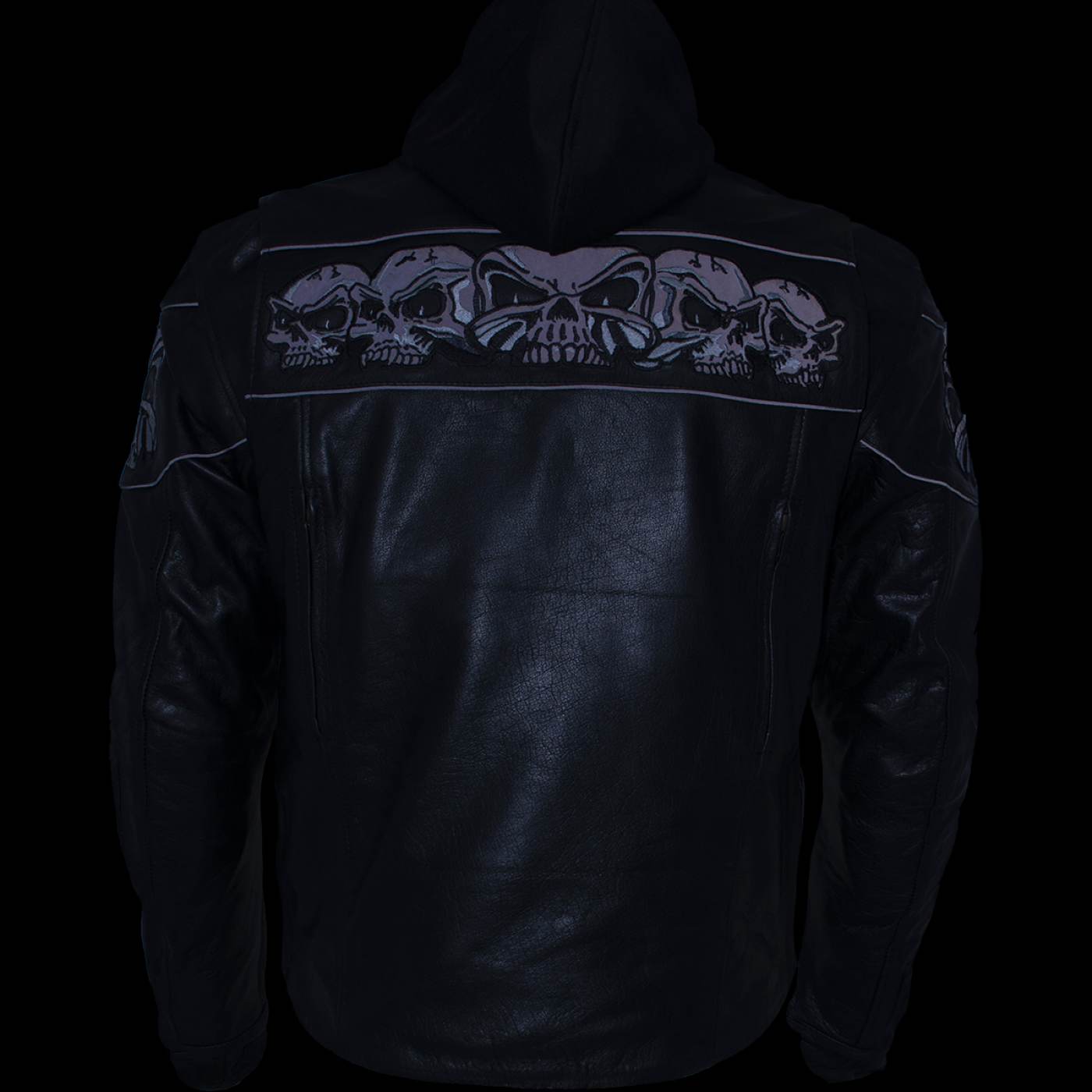 Milwaukee Leather Men's Futile CE Armored Leather Motorcycle Jacket w/ Hoodie Liner, Reflective Skull - LKM17016
