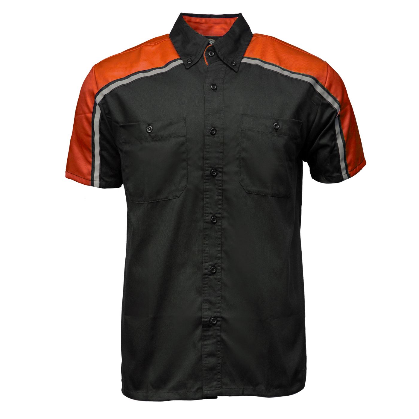 Milwaukee Motorcycle Clothing Co. Men’s Blk/Orange Mechanic Work Shirt – w / Reflective Strip, Rider‑Built MDM11603