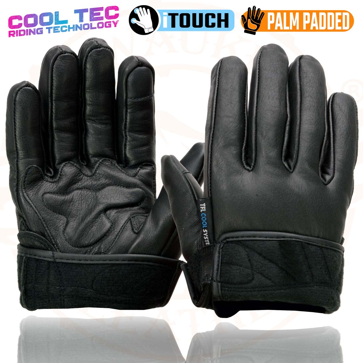 Milwaukee Leather MG7502 Men's Black Leather Gel Palm Motorcycle Gloves w/ i-Touch and Cool-Tec Technology