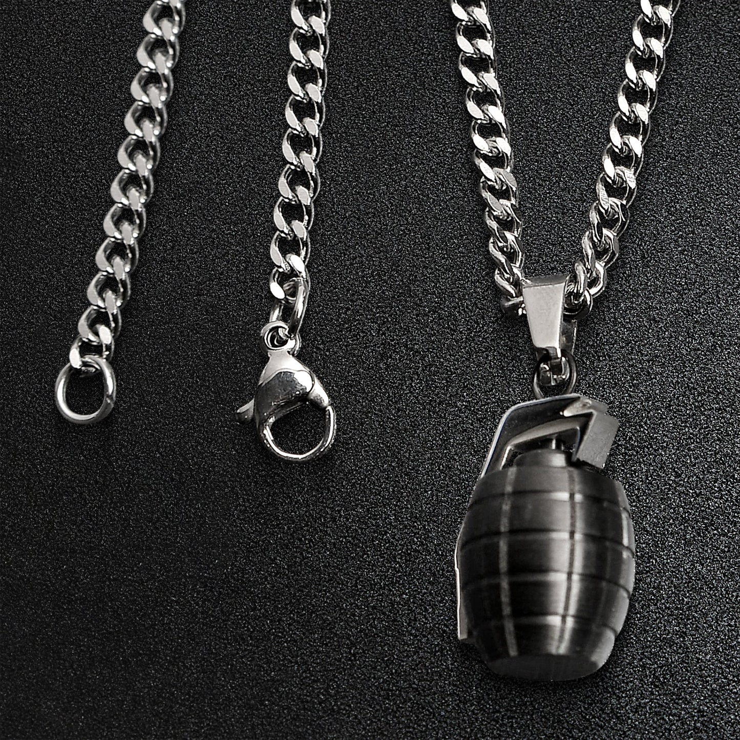 Stainless Steel Black Grenade Curb Chain Necklace