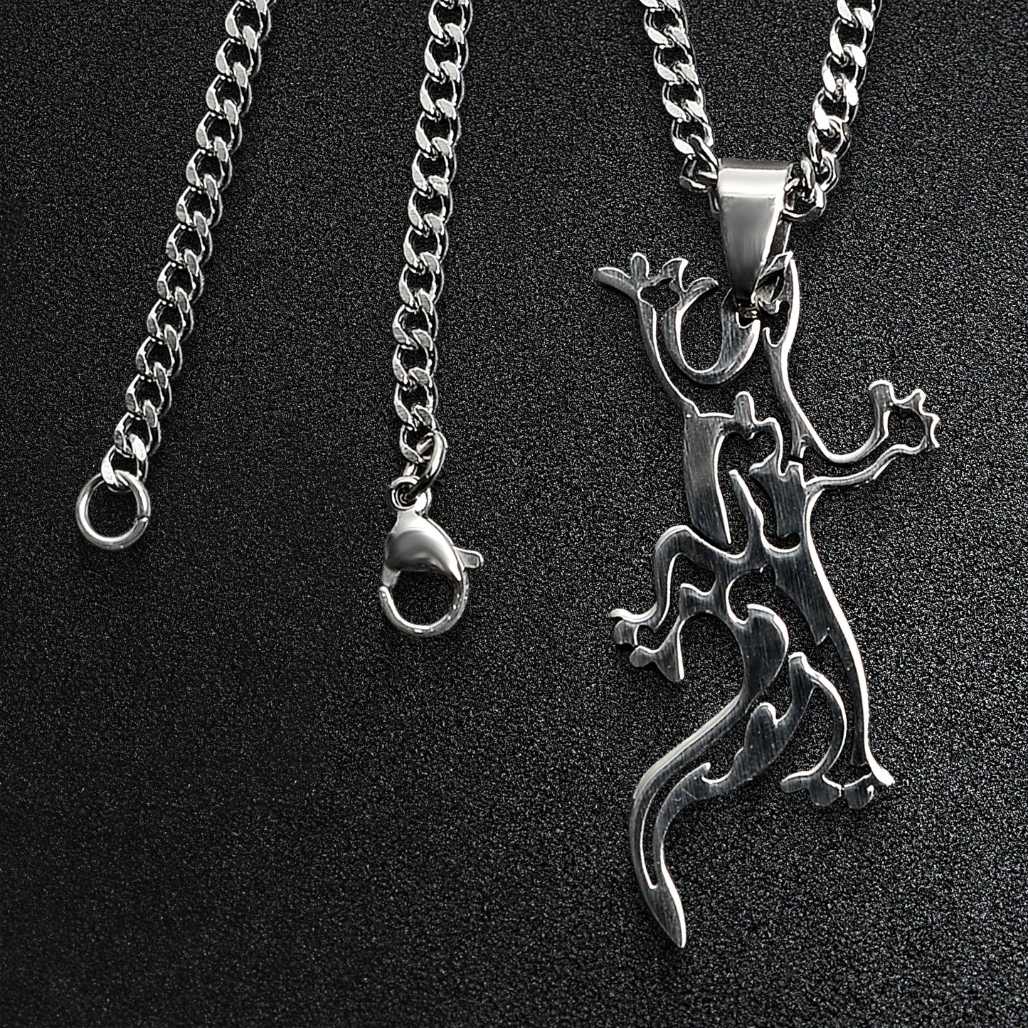 Stainless Steel Tribal Lizard Curb Chain Necklace
