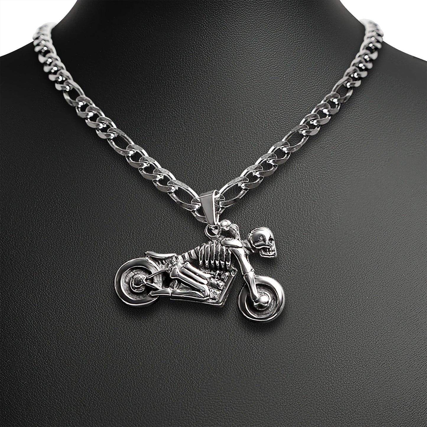 Stainless Steel Skeleton Motorcycle Figaro Chain Necklace