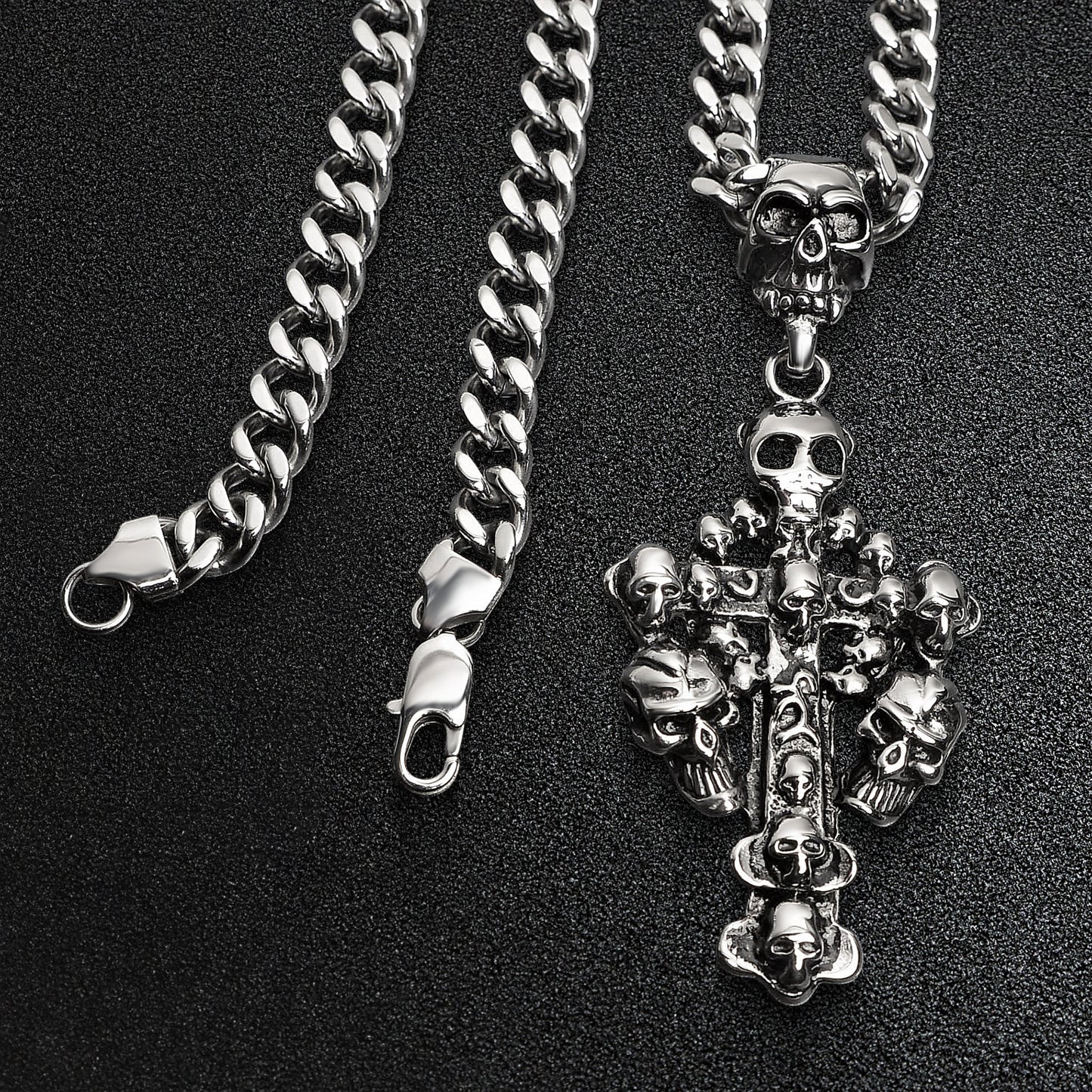 Stainless Steel Skull Celtic Cross Curb Chain Necklace
