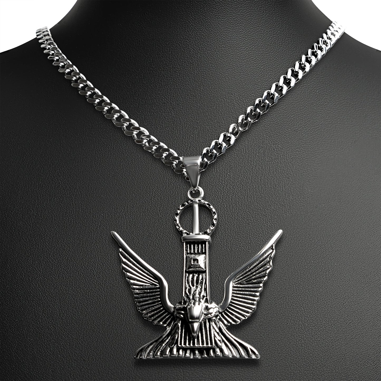 Stainless Steel Large Eagle Curb Chain Necklace