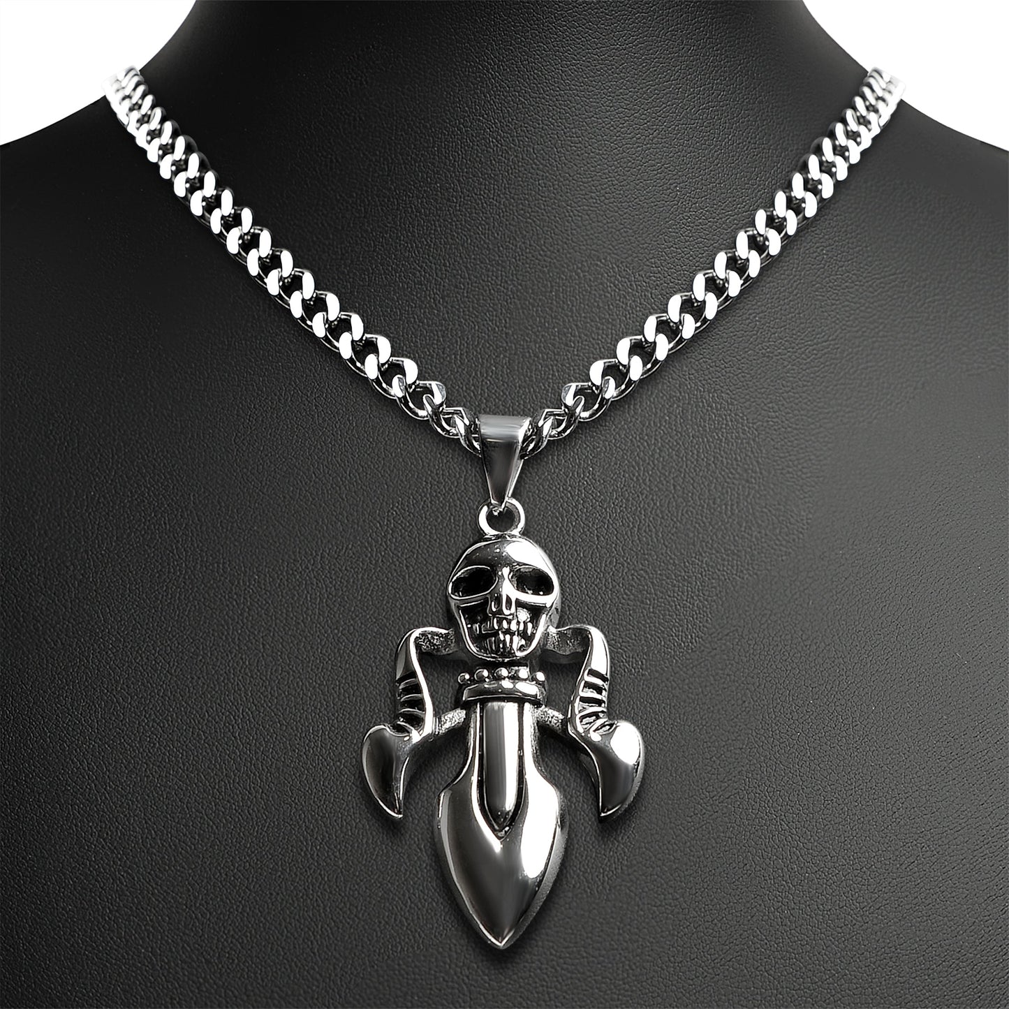 Stainless Steel Skull & Dagger Curb Chain Necklace