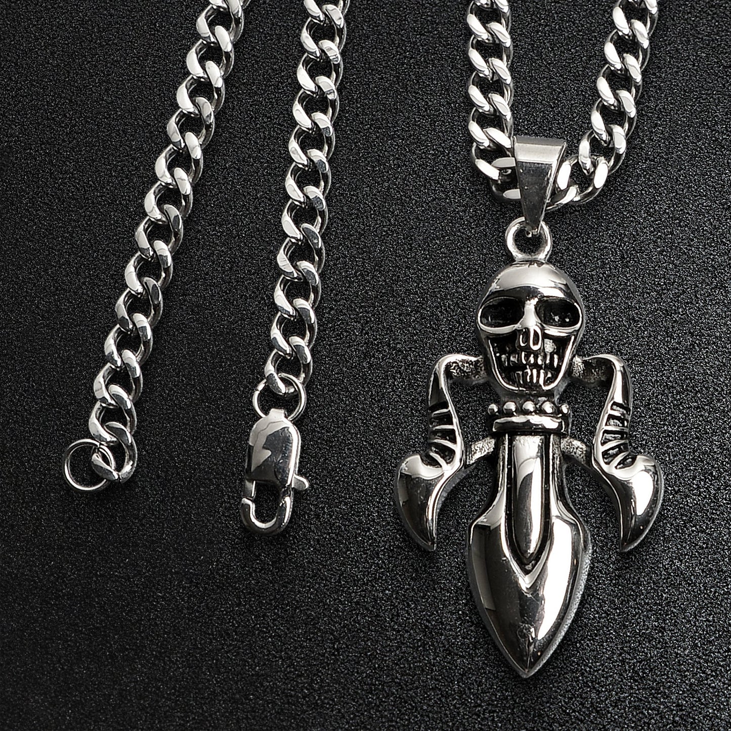 Stainless Steel Skull & Dagger Curb Chain Necklace