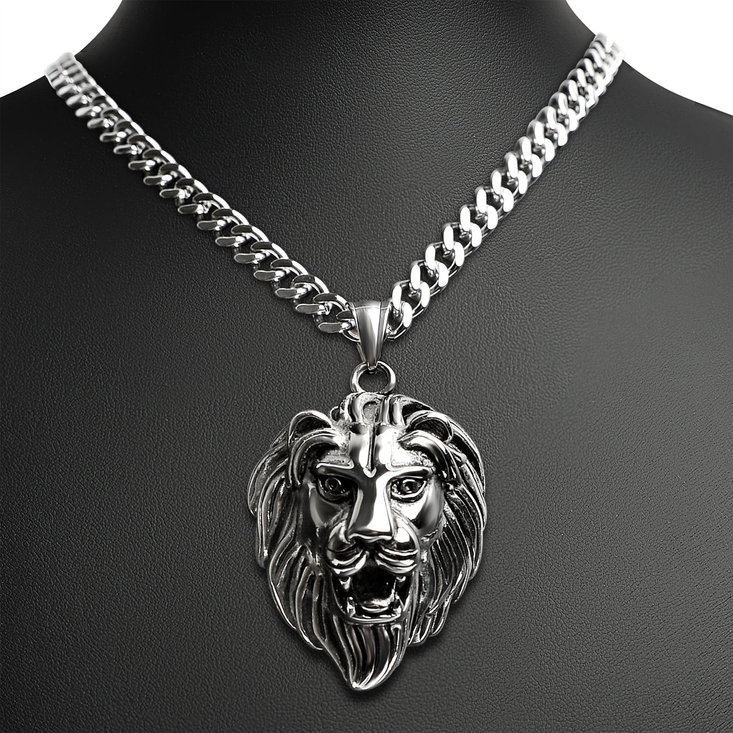 Stainless Steel Roaring Lion Curb Chain Necklace