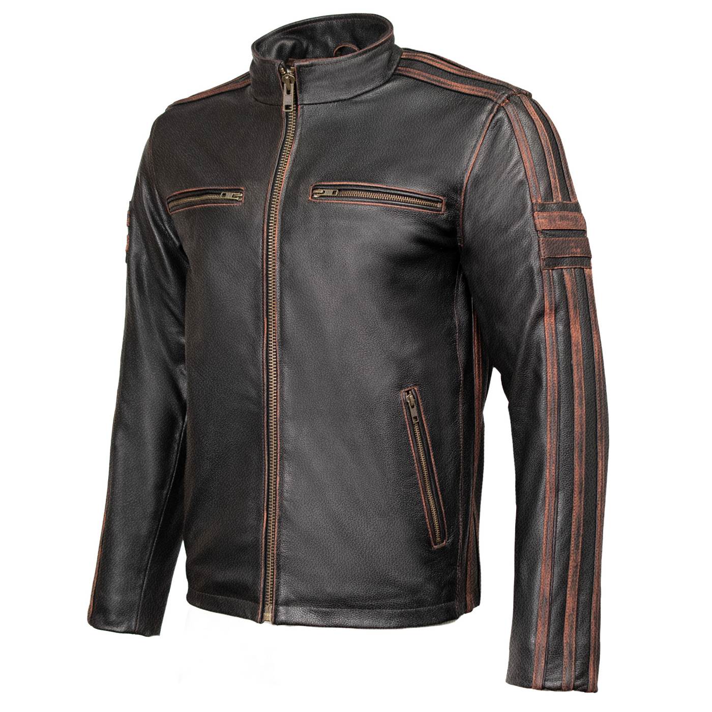 Milwaukee Leather Men’s Copperline Black Leather Moto Café Racer Jacket, Stand Collar, 6 Pockets - SFM1816