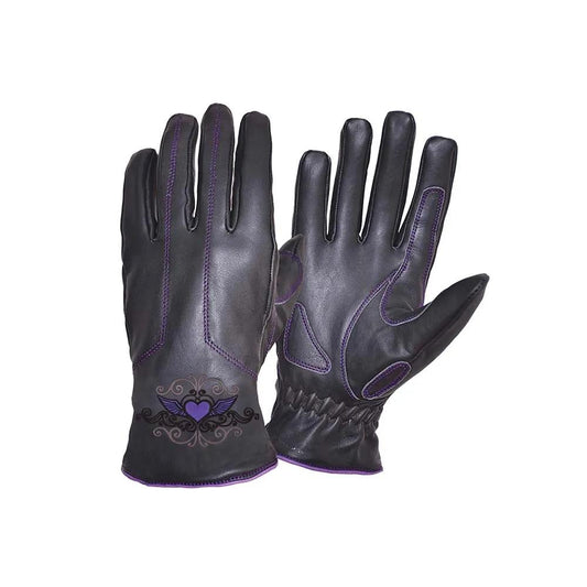 Ladies Full Finger Gloves with Purple Heart Design