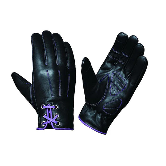 Ladies Full Finger Gloves with Purple Stitching